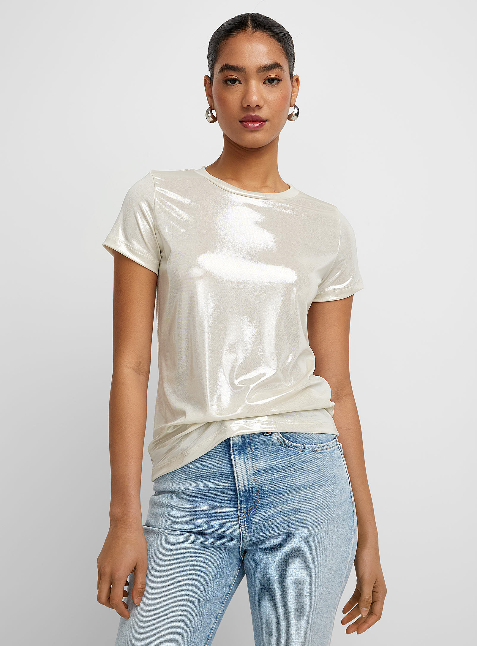 Icone Shimmering T-shirt In Ivory White