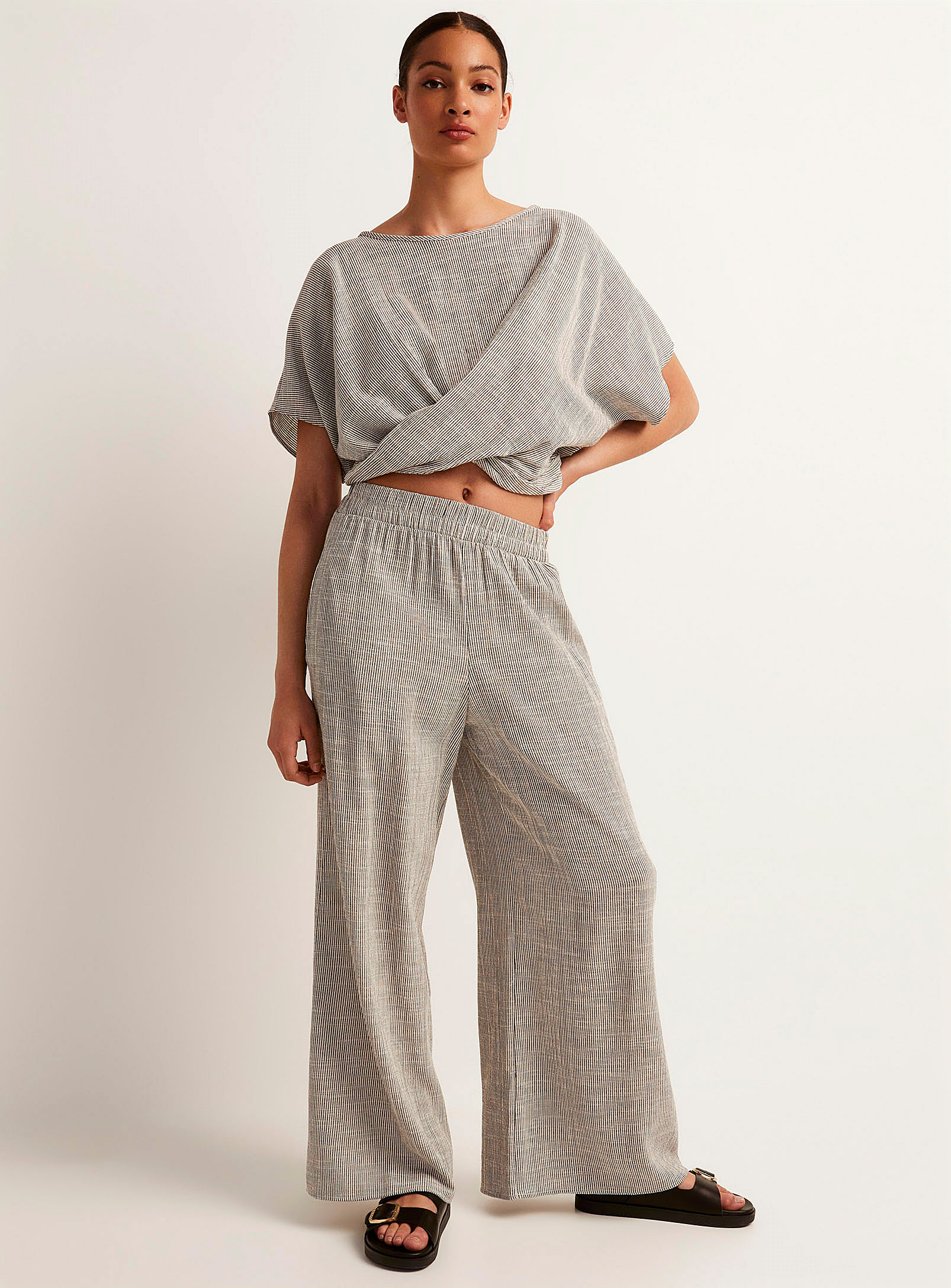 Icone Ultra-wide-leg Pinstriped Pant In Black And White