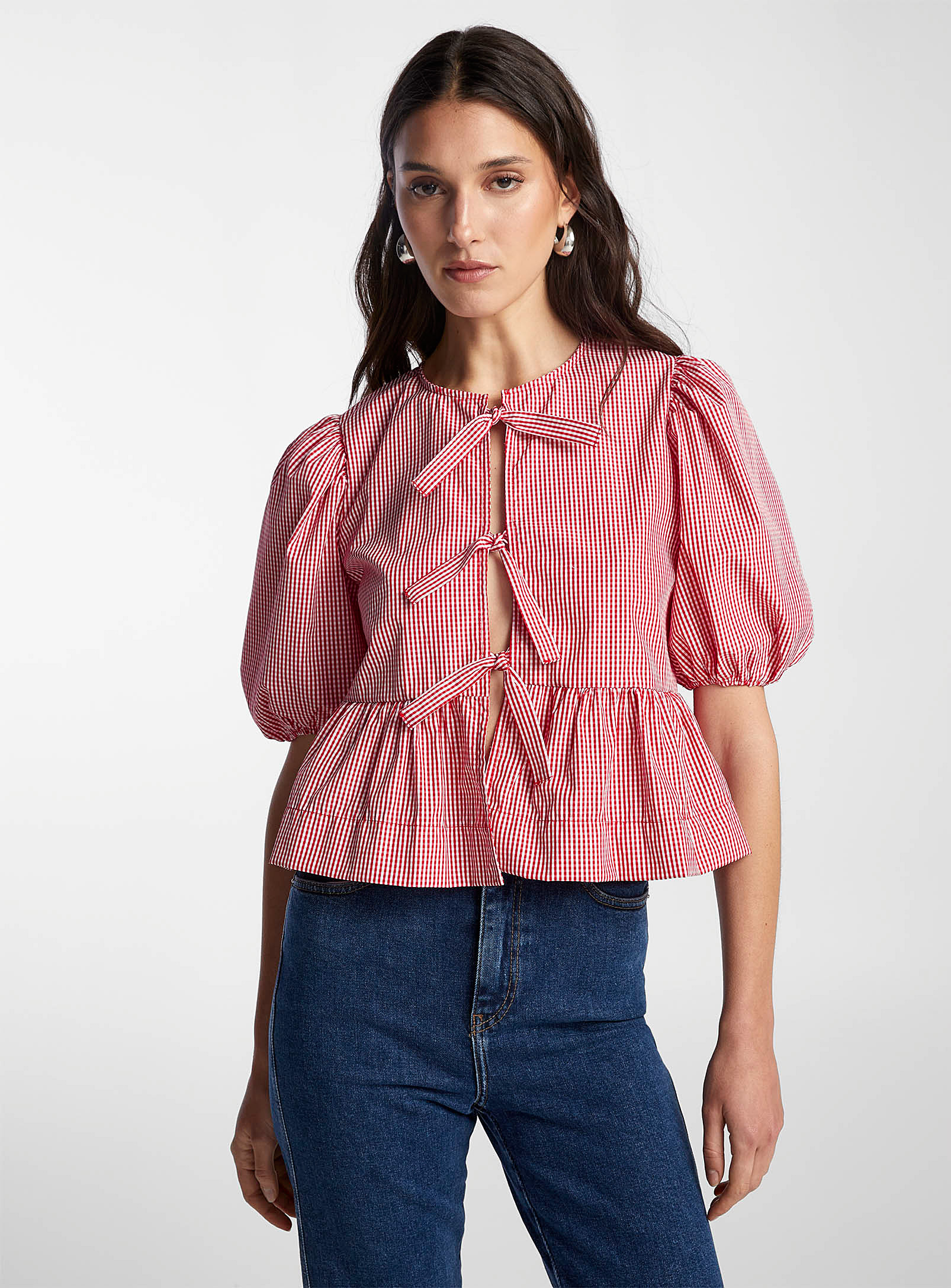 Icône - Women's Tie-front gingham blouse