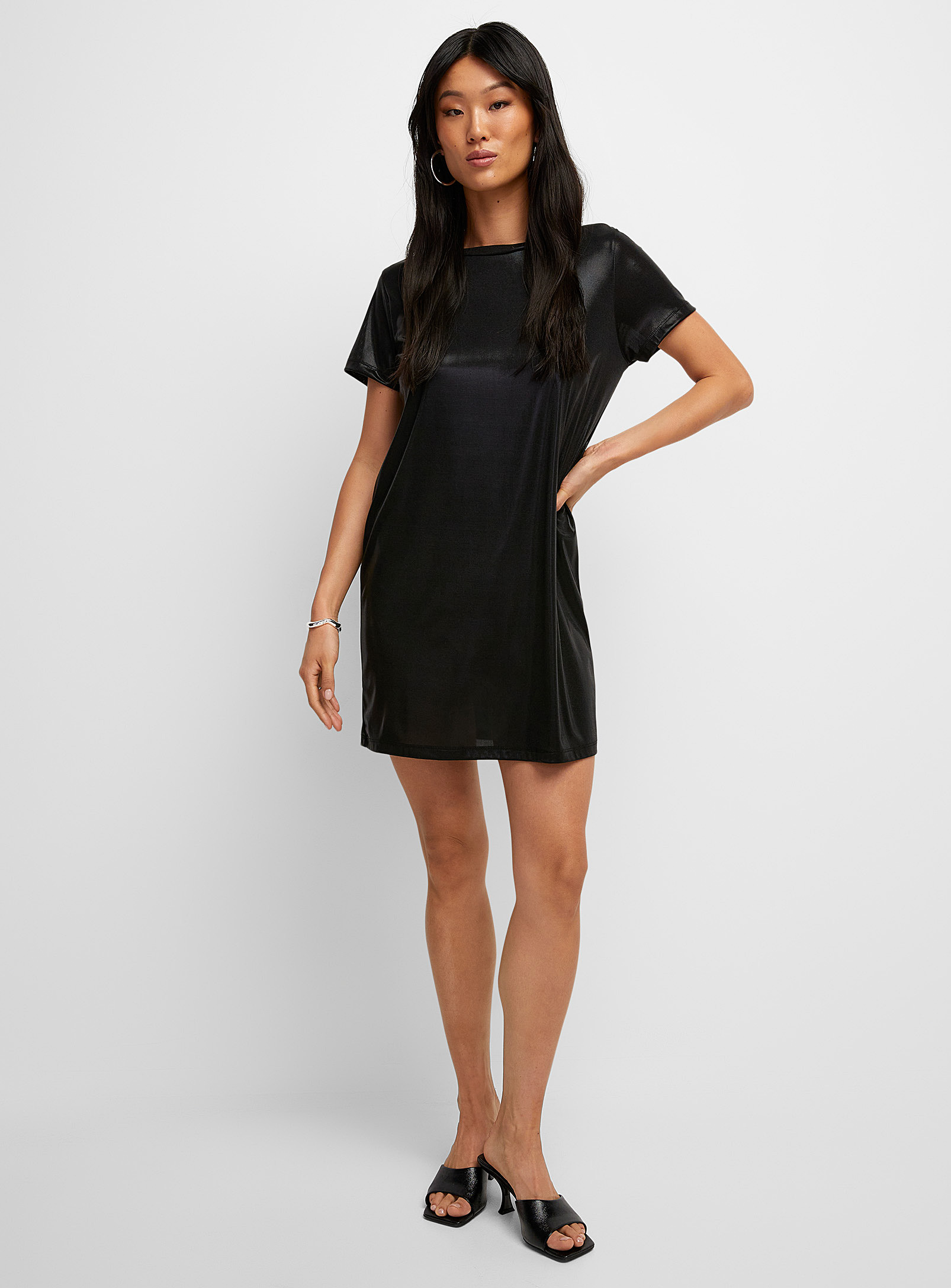 Icone Shimmering T-shirt Dress In Black