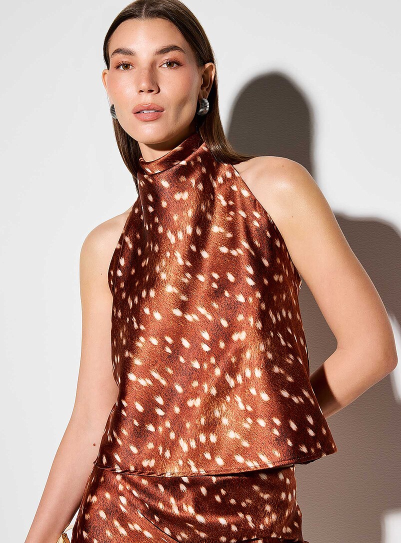 Fawn pattern flowy satin halter cami product image (primary)