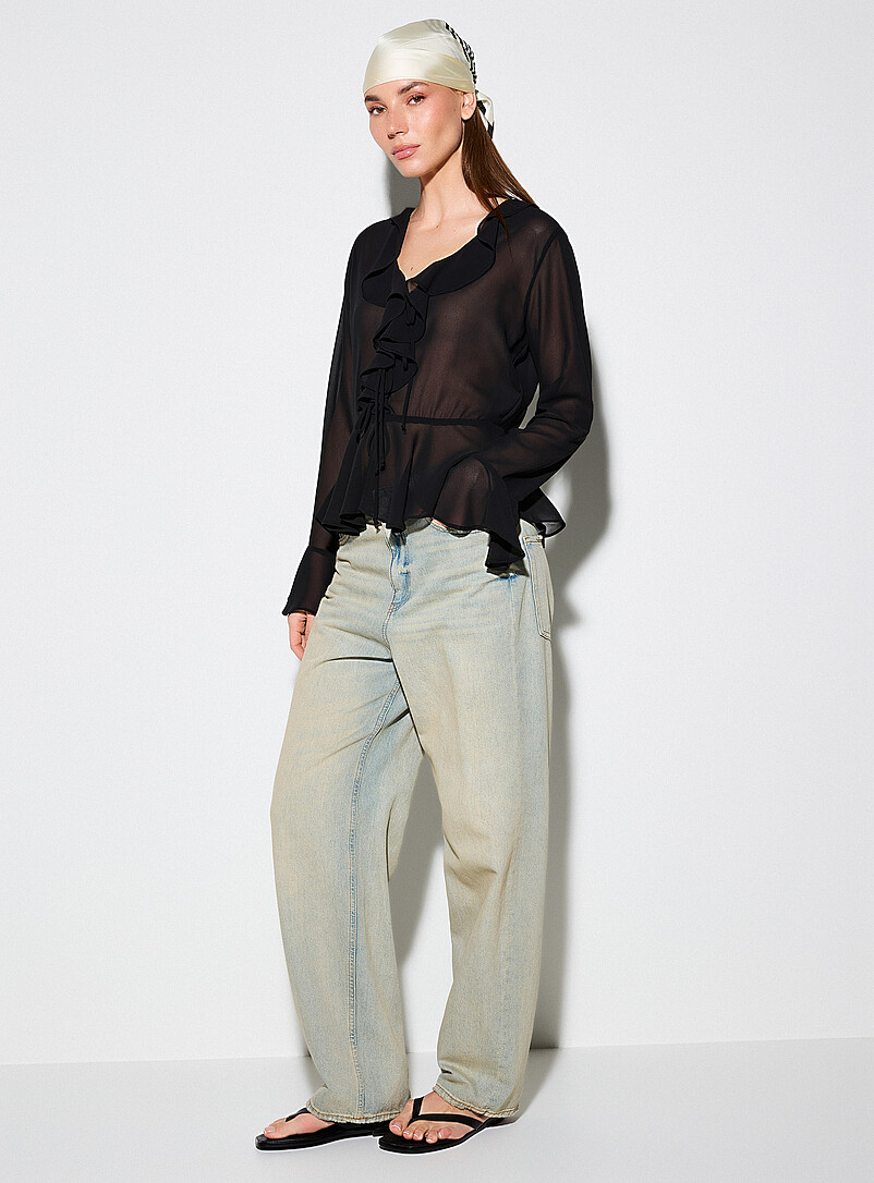 Tie-front and ruffled-edge sheer chiffon blouse product image (primary)