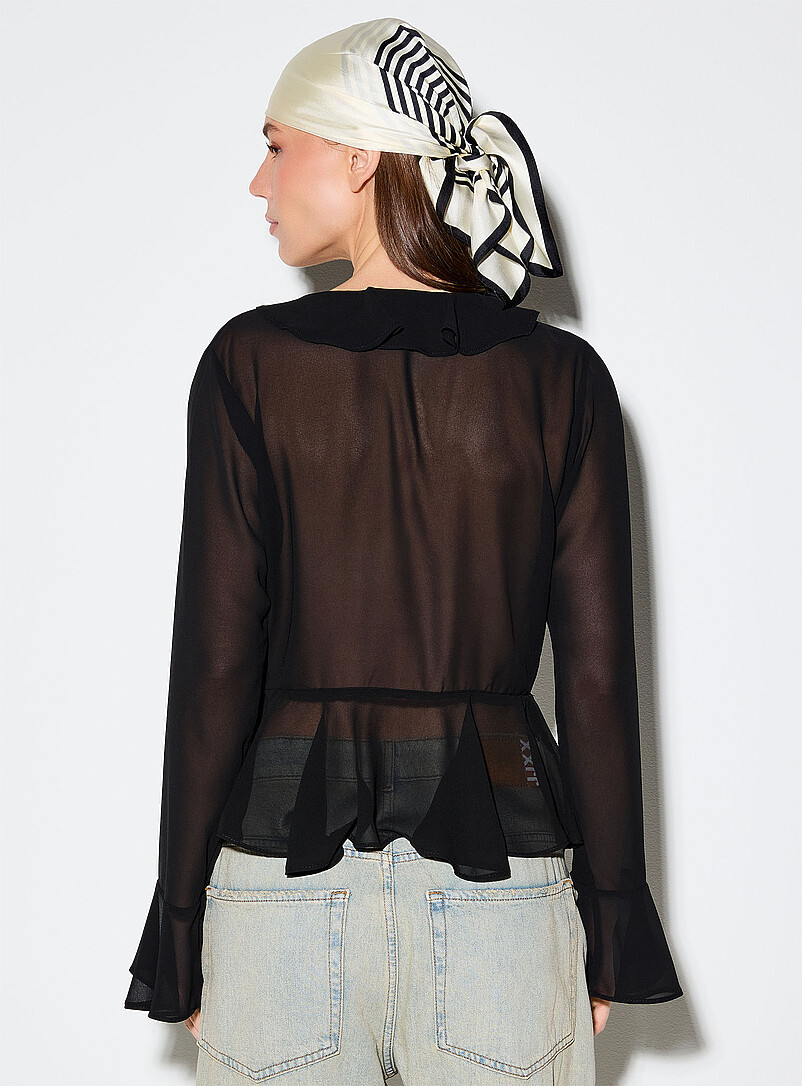 Tie-front and ruffled-edge sheer chiffon blouse product image 3