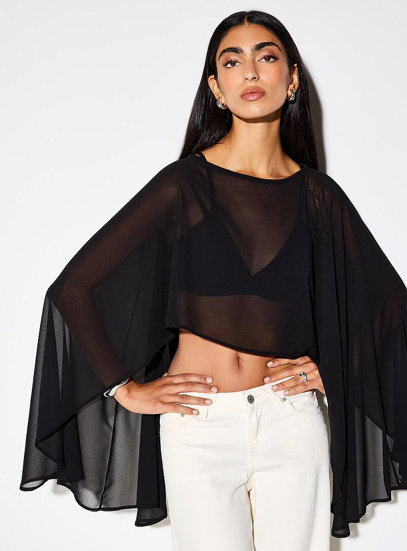 Sheer cape-sleeve chiffon poncho product image (primary)