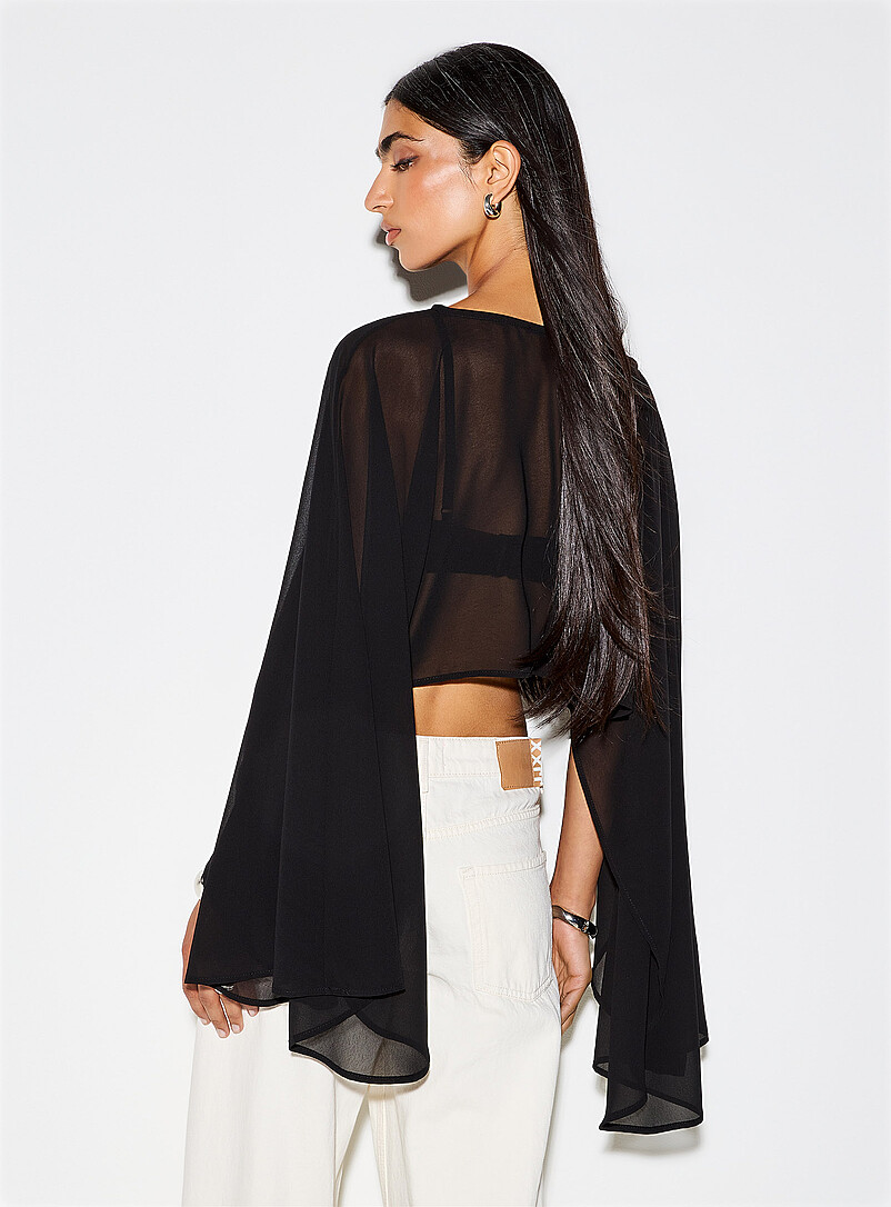 Sheer cape-sleeve chiffon poncho product image 3