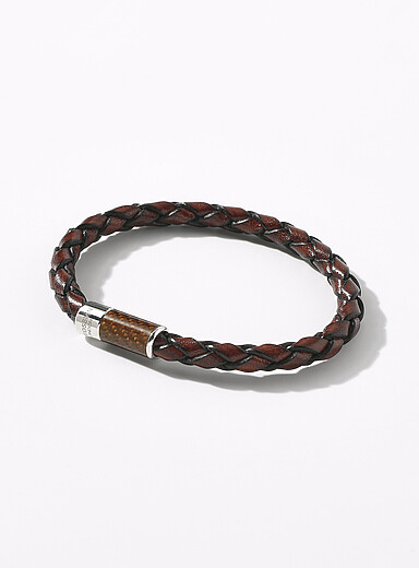Le bracelet cuir tress&eacute; brun et Alutex
