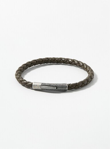 Tateossian Mossy Green Chevron braided leather bracelet for men