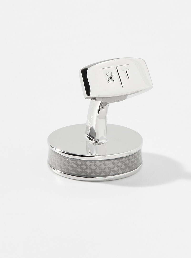 Tateossian: Les boutons de manchette ronds carbone Noir pour homme