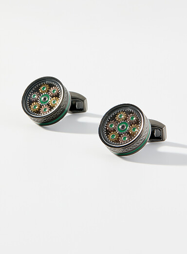 Tateossian: Les boutons de manchette engrenages Septagear Vert pour homme