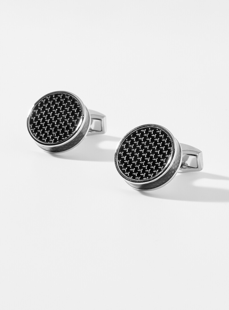 Round carbon cuff links product image (primary)