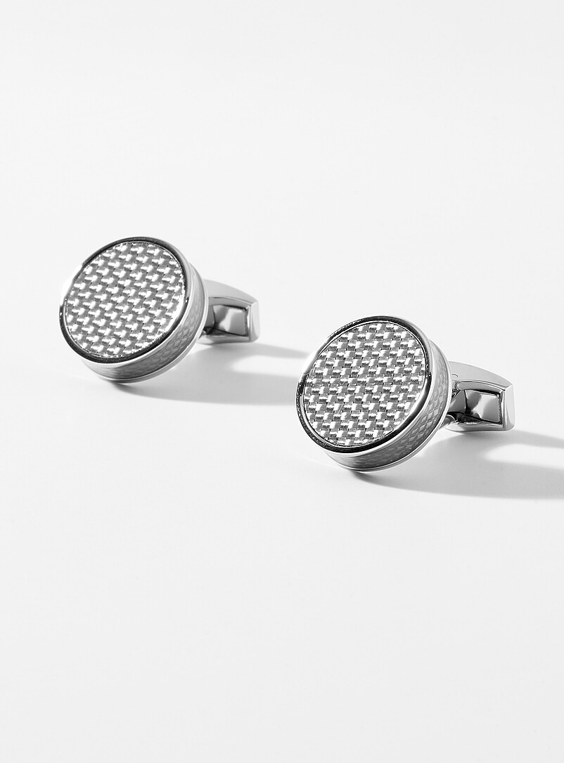 Round Carbon Cuff Links