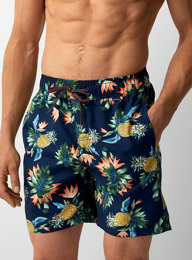 Blend Patterned Blue Palm tree and pineapple swim trunk for men
