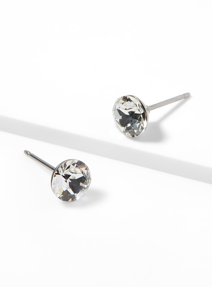Simons White Small Swarovski crystal earrings for women