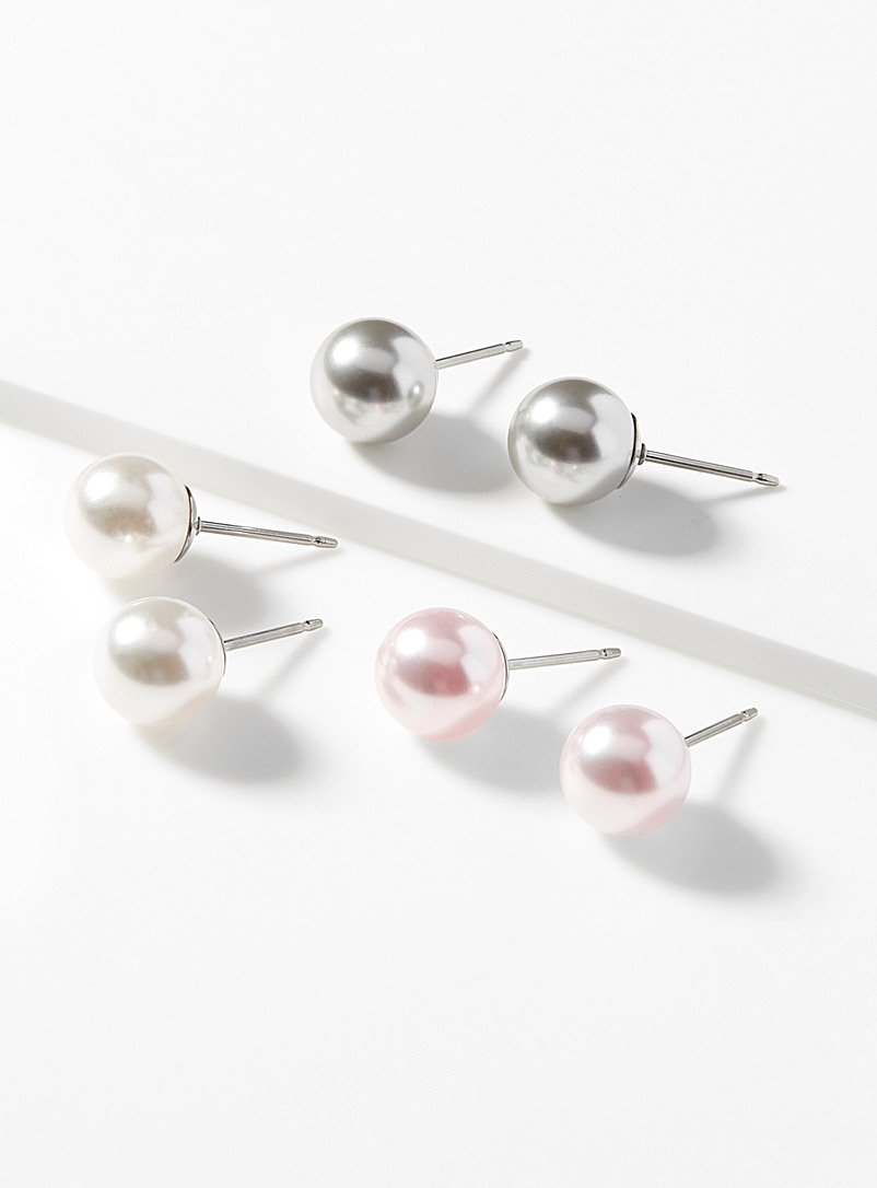 Simons Assorted white Swarovski pearl earrings Set of 3 for women