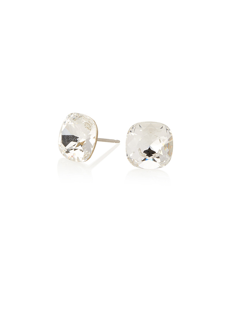 Simons White Swarovski crystal square earrings for women