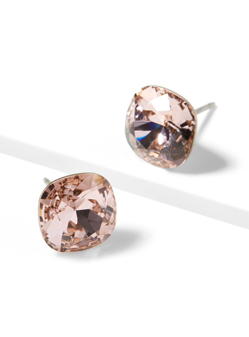 Simons White Swarovski crystal square earrings for women