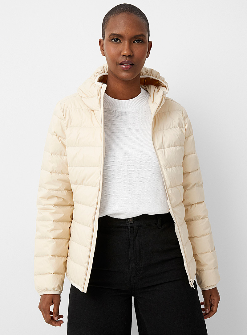 Contemporaine Ivory White Recycled nylon hooded puffer jacket for women