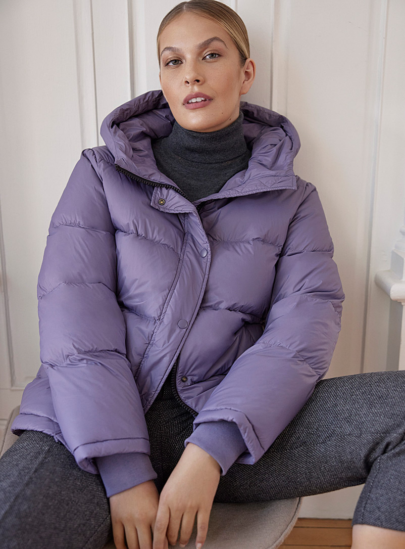 Contemporaine Purple Recycled nylon hooded puffer jacket for women