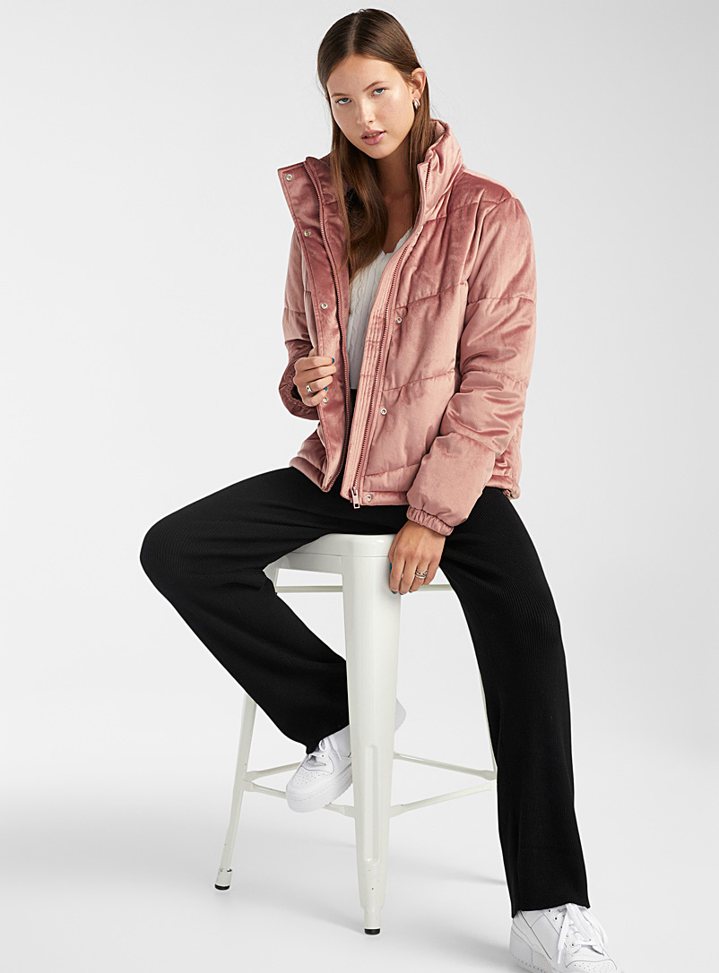 Twik Dusky Pink Velvet puffy stand-collar jacket for women