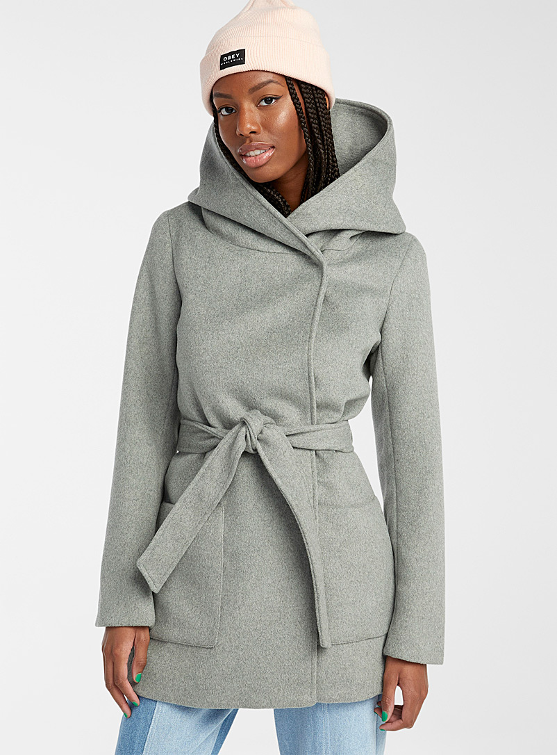 Twik Kelly Green Eco-friendly belted asymmetric wool coat for women