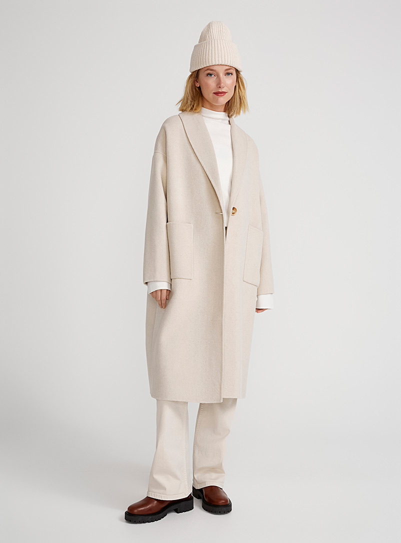 Contemporaine Cream Beige Oversized double-faced overcoat for women