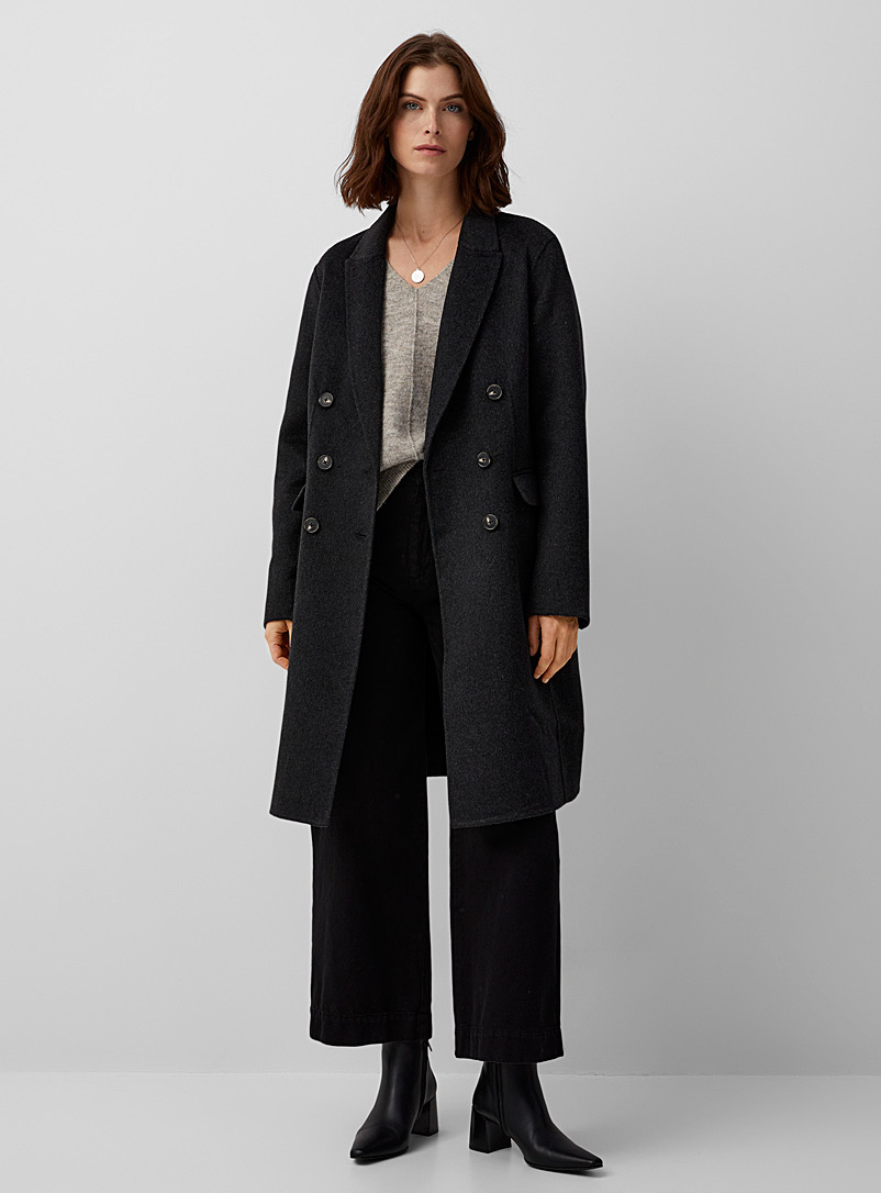 Contemporaine Charcoal Six-button double-faced overcoat for women