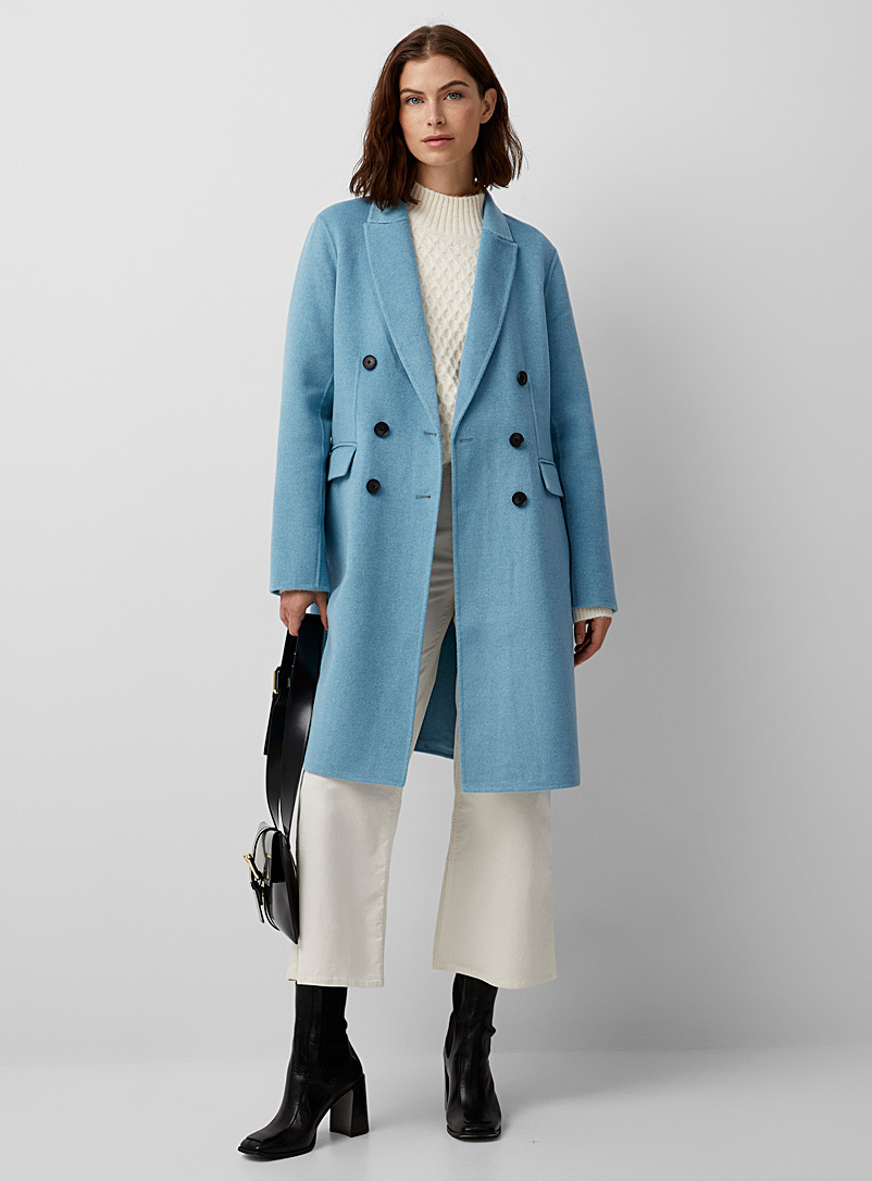 Contemporaine Baby Blue Six-button double-faced overcoat for women