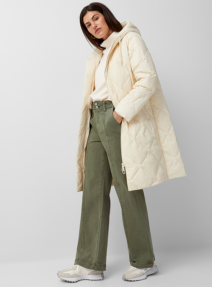 Contemporaine Cream Beige Long diamond puffer jacket for women