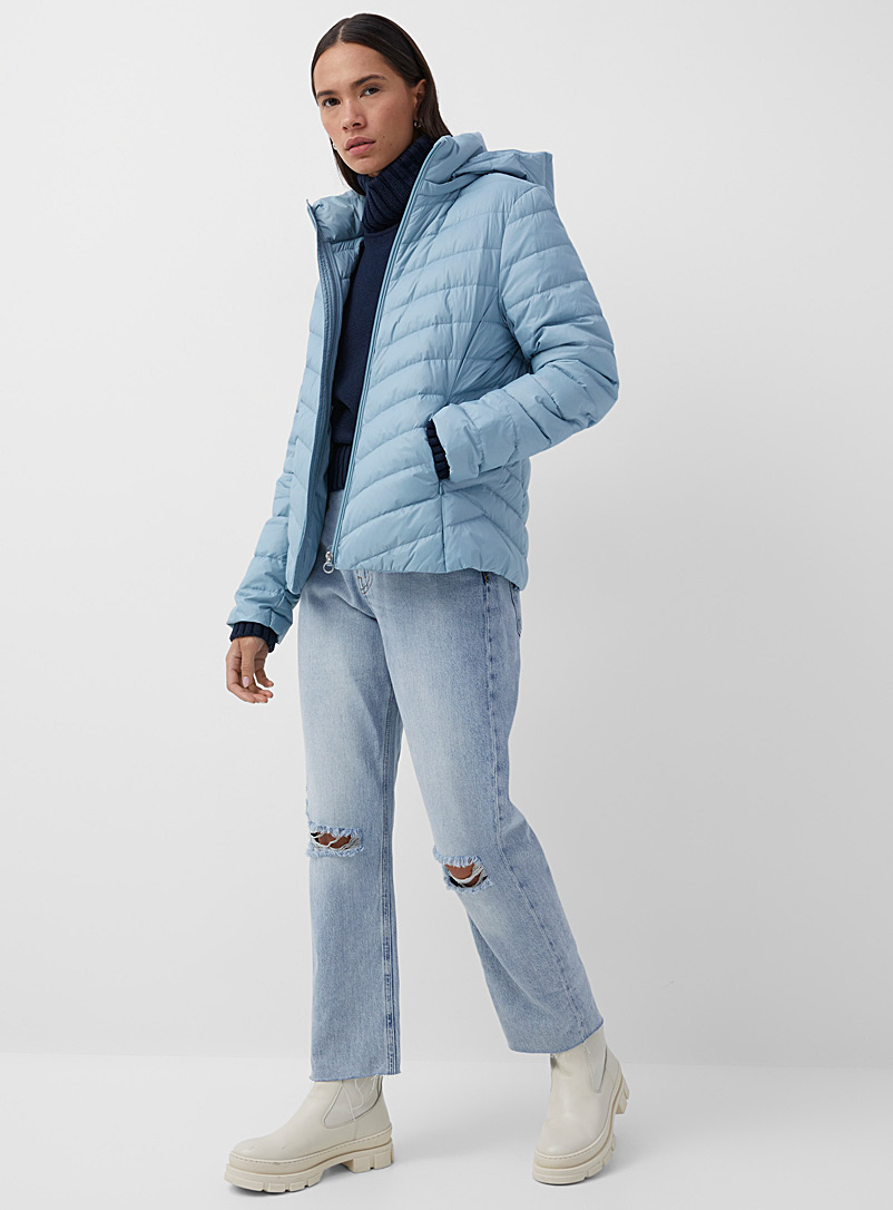 Contemporaine Baby Blue Packable hooded puffer jacket for women