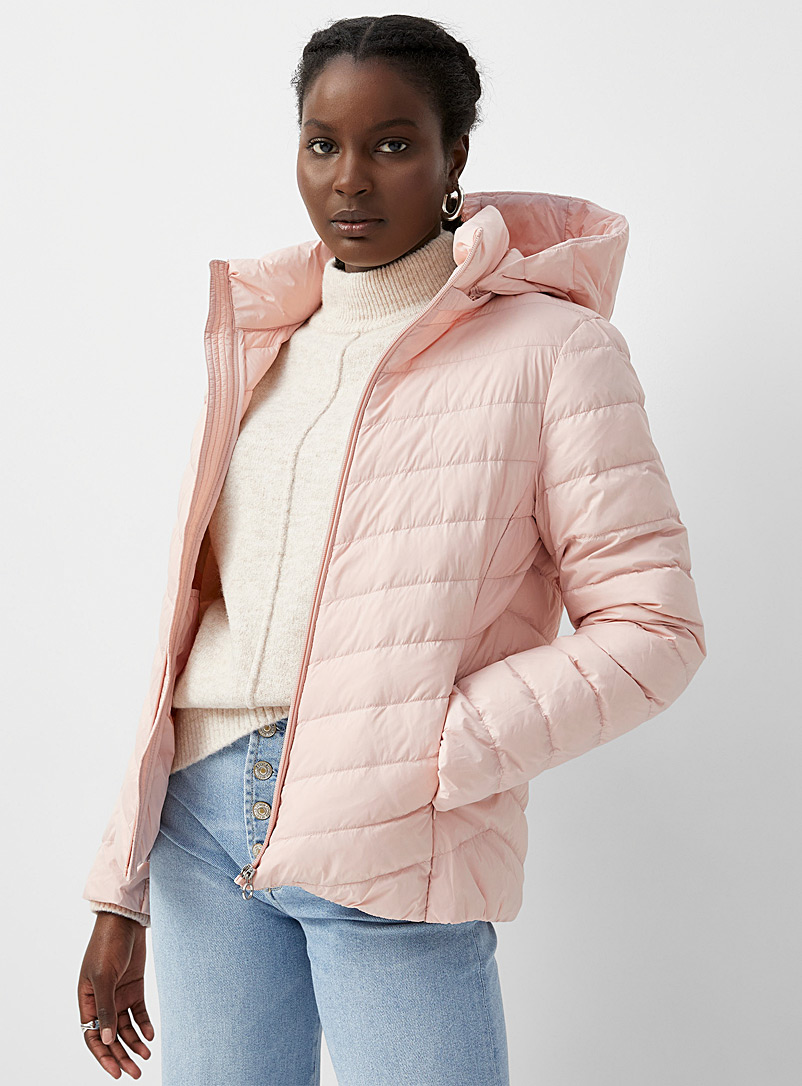 Contemporaine Dusky Pink Packable hooded puffer jacket for women