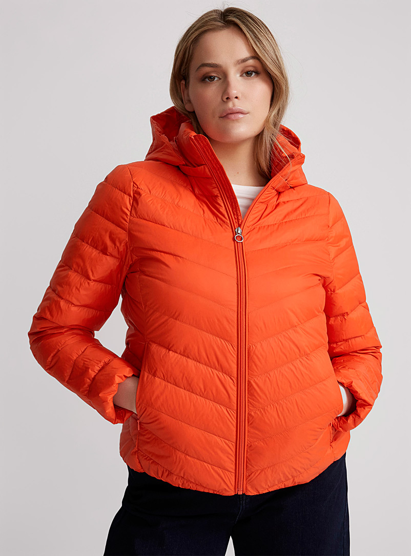 Contemporaine Orange Packable hooded puffer jacket for women