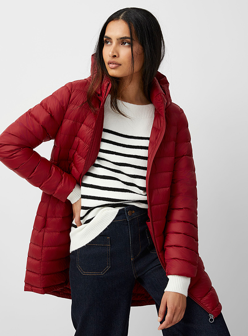 Contemporaine Ruby Red Packable 3/4 puffer jacket for women