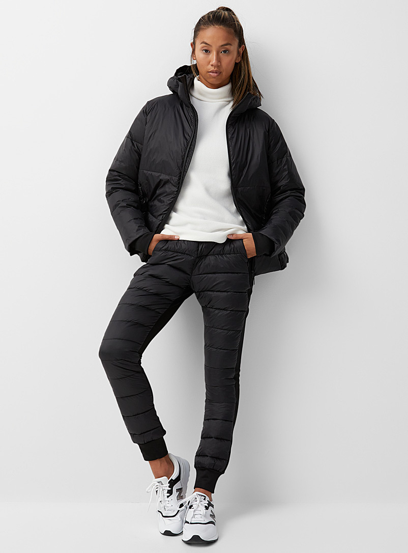 I.FIV5 Black Fleece-lined quilted jogger for women