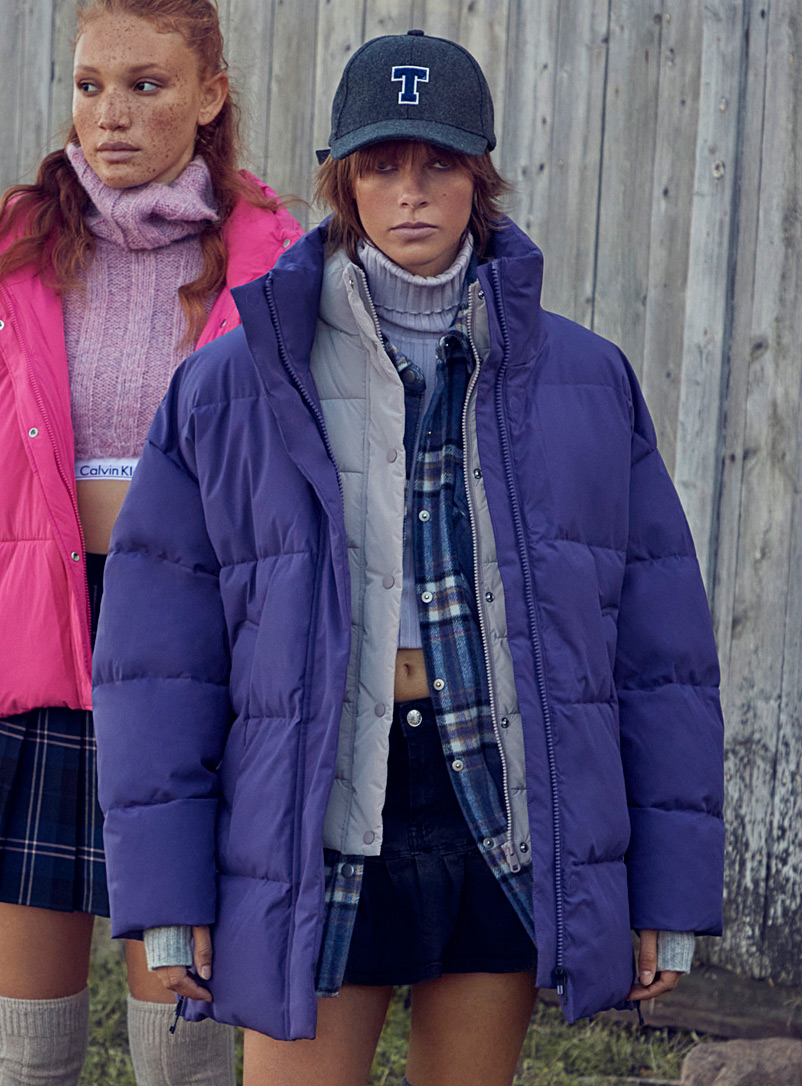 Twik Purple Side-zip stand-collar puffer jacket for women
