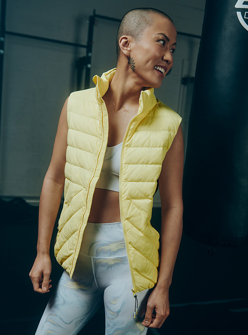 I.FIV5 Light Yellow Quilted recycled nylon vest for women