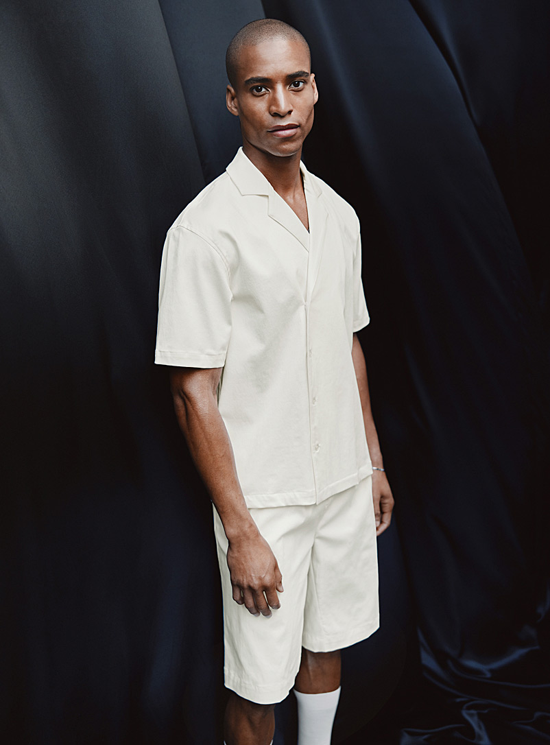 Le 31 Ivory White Minimalist camp-collar shirt for men