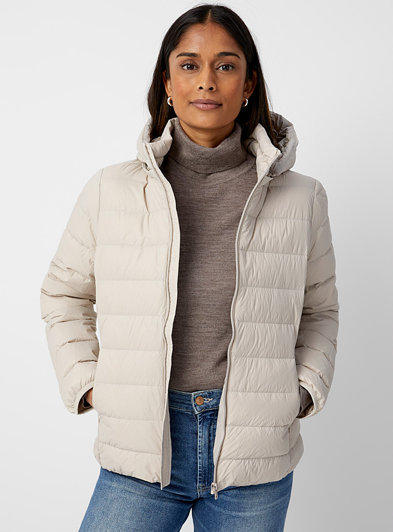Contemporaine Ivory Packable hooded puffer jacket for women