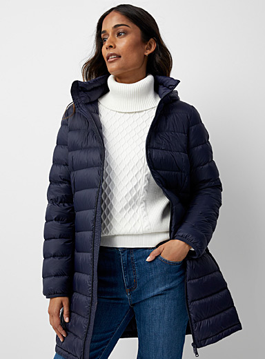 Winter Coat Down Jacket Women's Fashion Medium Long Solid Hooded