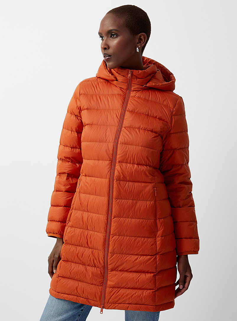 Contemporaine Dark Orange Packable 3/4 puffer jacket for women