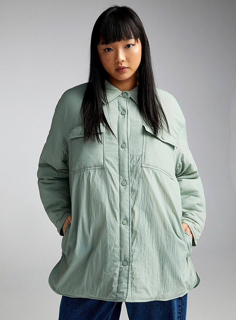 Twik Lime Green Flap pockets loose jacket for women