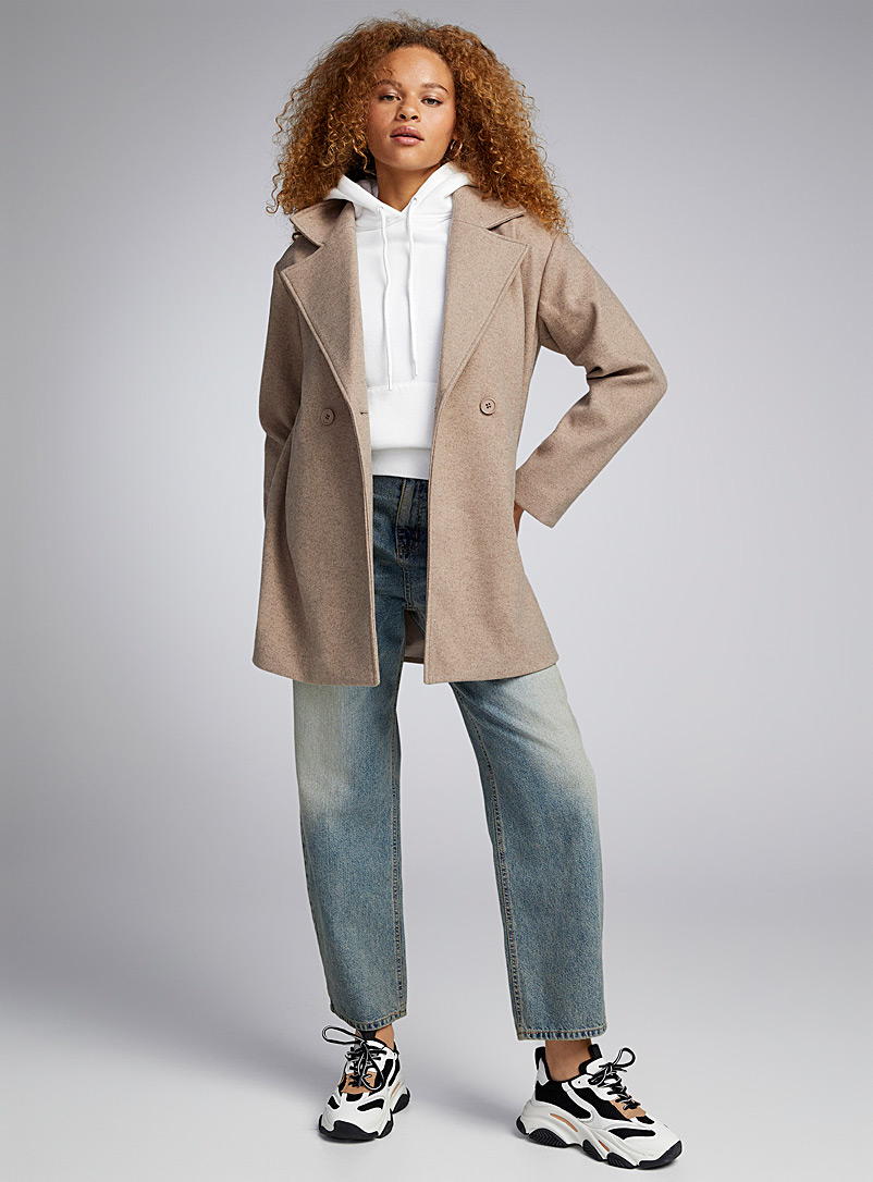Twik Medium Brown Loose plain felt coat for women