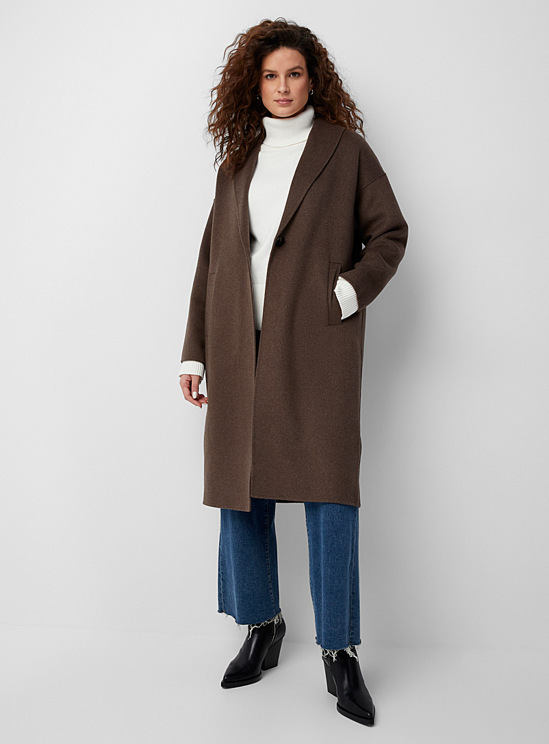 Contemporaine Light Brown Oversized recycled wool overcoat for women