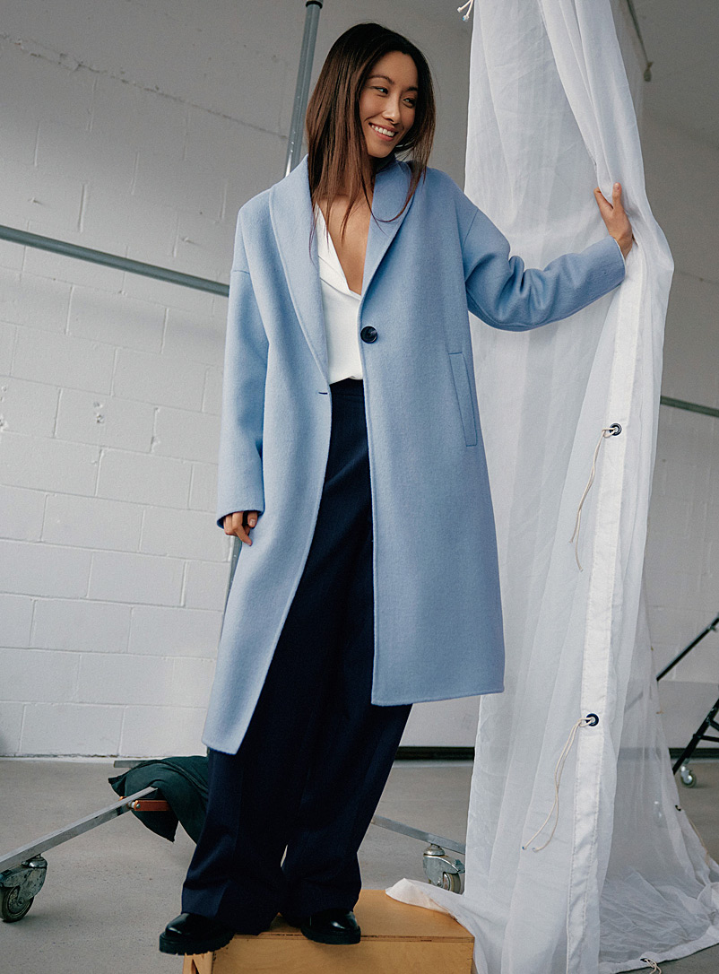 Contemporaine: Le paletot surdimensionné laine recyclée Bleu pâle-bleu poudre pour femme