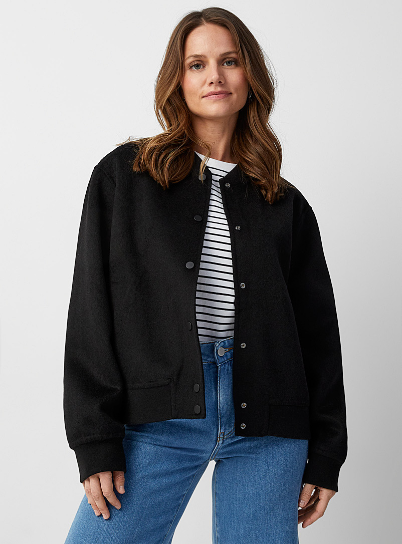 Contemporaine Black Recycled wool felt bomber jacket for women