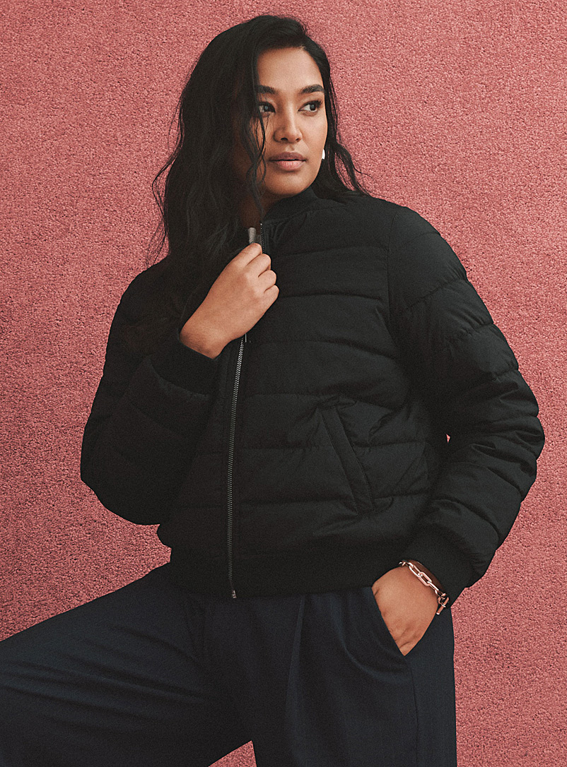 Contemporaine Black Quilted recycled nylon bomber jacket for women