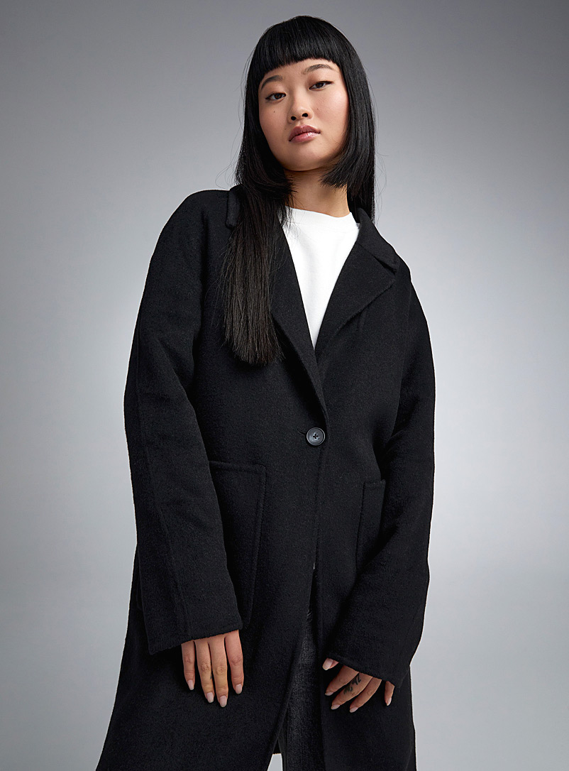 Twik: Le long manteau touche de laine Noir pour femme
