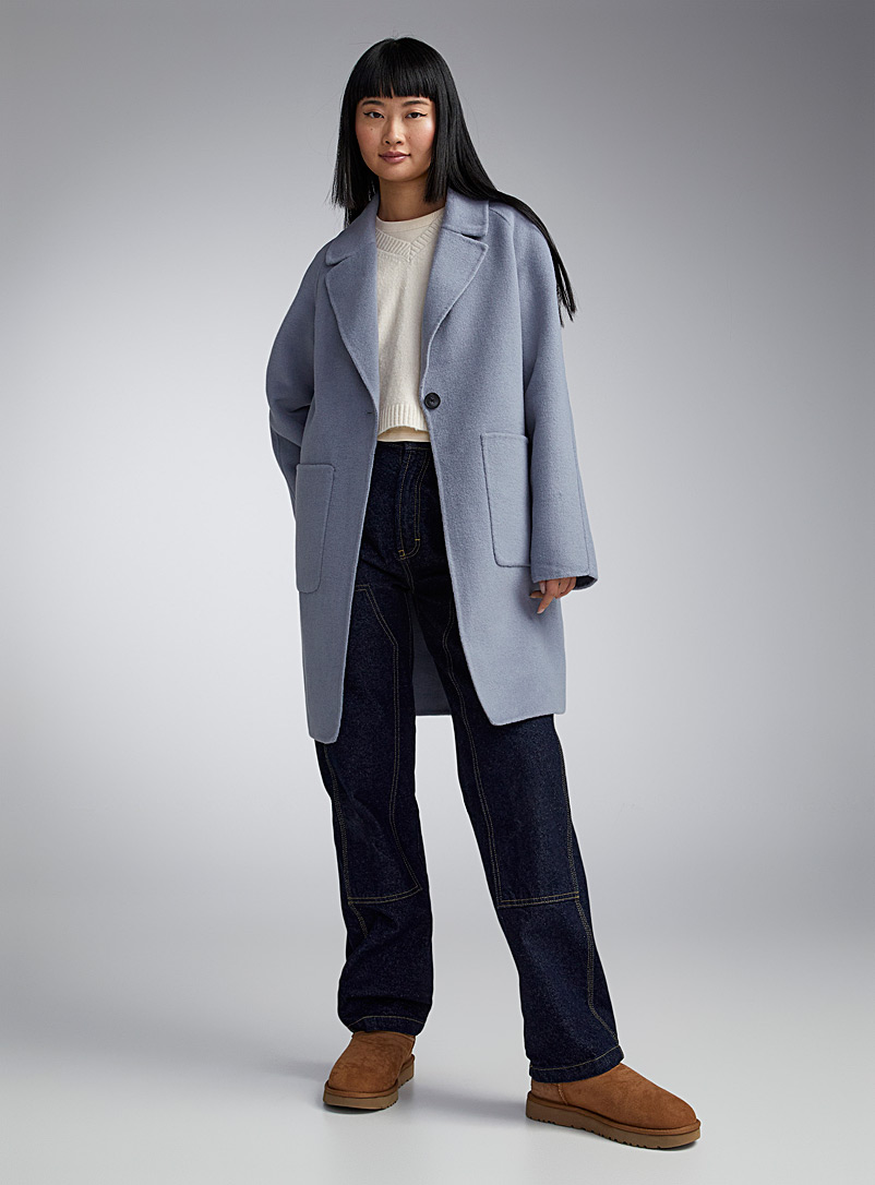 Twik: Le long manteau touche de laine Bleu moyen-ardoise pour femme