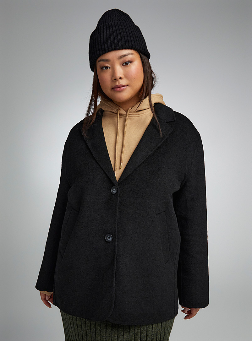 Twik: Le manteau carré touche de laine Noir pour femme