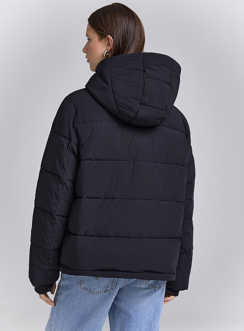 Veste Matelassée Title Nine Femme Taille M – Hybride Athlétique, Capuche, Bleu/Noir, Occasion Parfaite