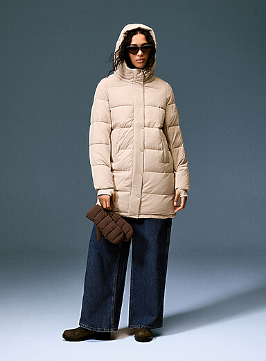 Twik Sand Mid-length soft nylon puffer jacket for women